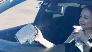 Wiping inside of my windshield with the glass cleaner